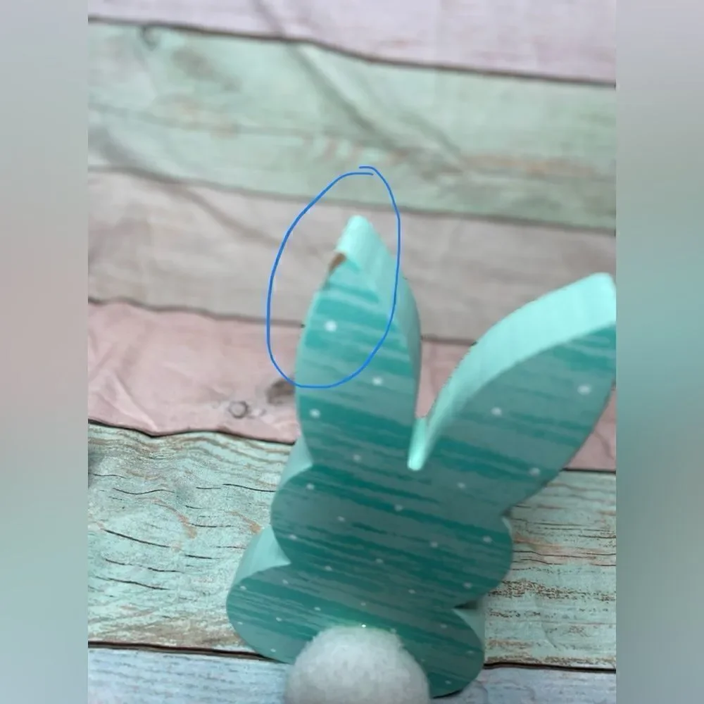 NEW! Cottontail Easter Bunny in Blue Small White Polka Dots Standing Decoration